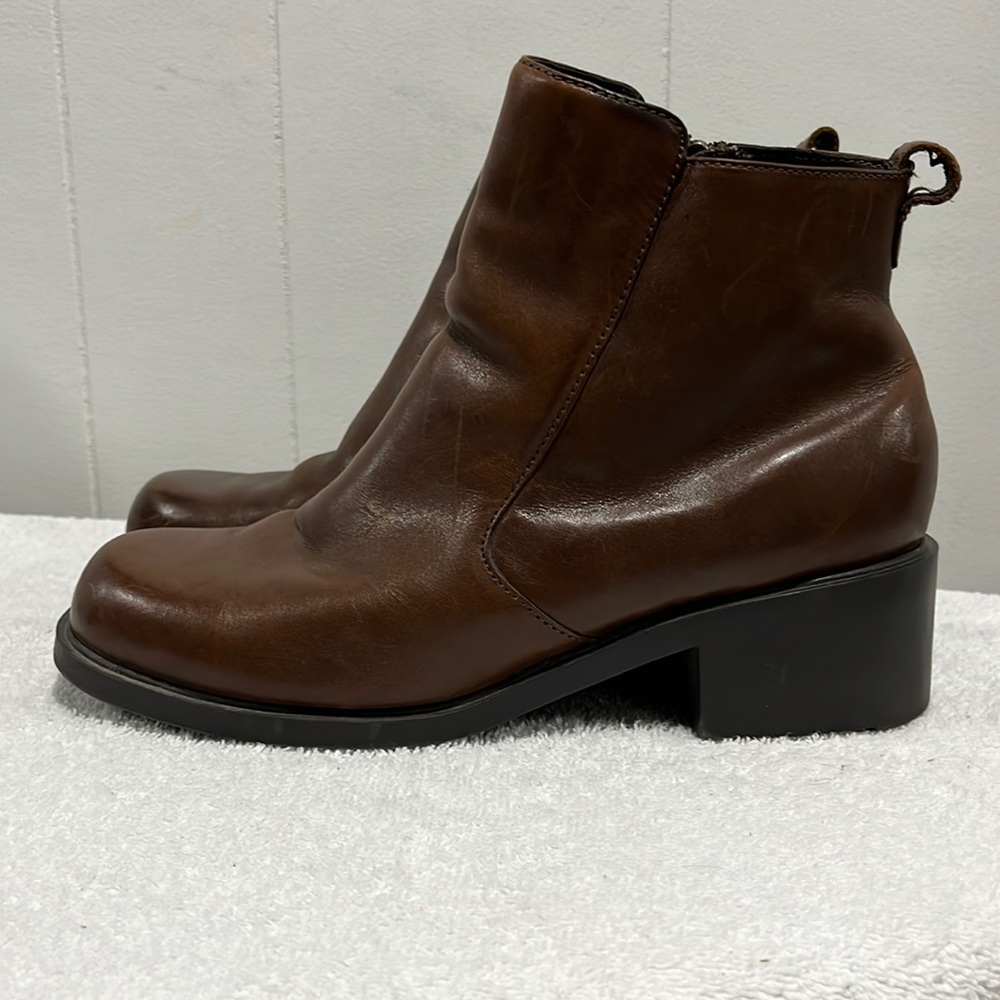 Women’s Brown Leather Ankle Booties - Classic Zip Heeled Boot